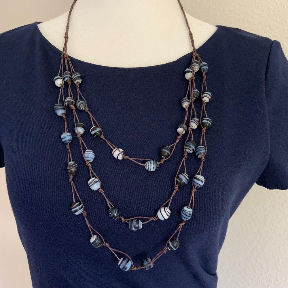 J. Jill Blue/White Swirl Bead 3-Strand Necklace